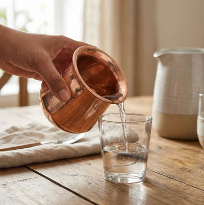 Copper bedside water carafe with tumbler lid - Ayurvedic nightstand hydration — 100 pure copper, solid not plated