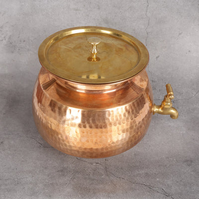 Pure copper water dispenser with brass tap - 99.9% copper matka Ayurvedic vessel