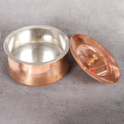 Copper cooking pot with lid - hand-hammered rice pot for even heat distribution — 100 pure copper, solid not plated