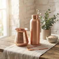 The Ayurvedic Morning Kit – Copper Water Bottle + Tongue Scraper + Bedside Carafe