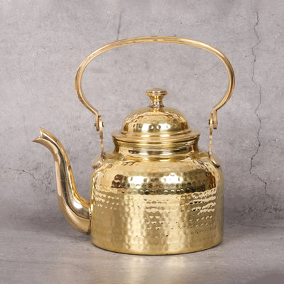 Pure Brass Tea Kettle | Hand-Hammered Brass - Lead-Free Heritage Decor Vessel from Jodhpur