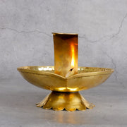 Sacred Brass Akhand Lotus Oil Lamp | Hand-Hammered Brass - Lead-Free Heritage Decor Vessel from Jodhpur