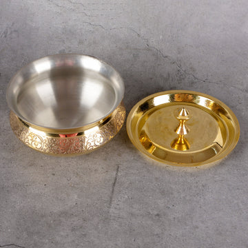 Brass Dish Handi for Serving - Traditional Serving Bowl - Close-up shot highlighting material