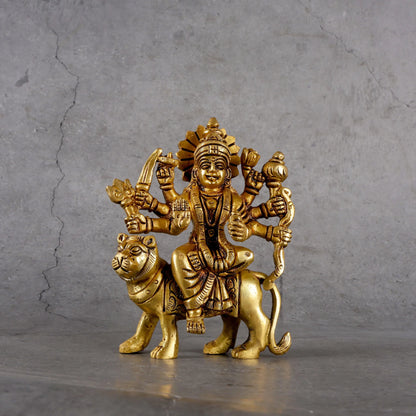 Sacred Brass Goddess Durga Idol | Hand-Hammered Brass - Lead-Free Heritage Decor Vessel from Jodhpur