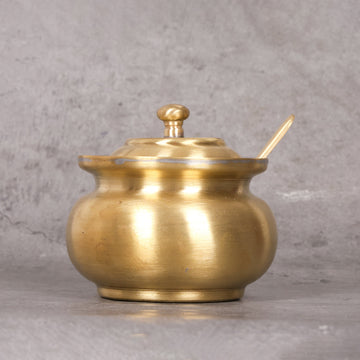Brass Ghee Pot with Spoon (Ghilodi) - Traditional Storage Set - Main product view