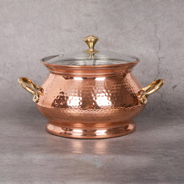 Brass Copper Service Handi with lid - Traditional Serving Bowl traditional handcrafted design