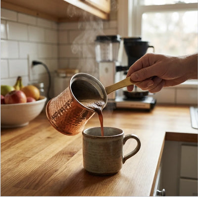 Copper Turkish coffee pot ibrik - hand-hammered cezve for authentic Turkish coffee — 100 pure copper, solid not plated