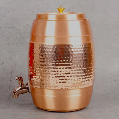 Copper matka close-up showing brass tap - 5L copper water dispenser