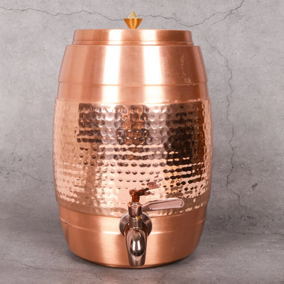 Copper water dispenser matka with brass tap - large Ayurvedic water storage vessel — 100 pure copper, solid not plated