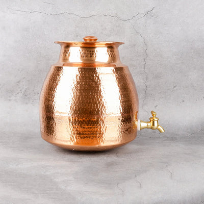 Detail of Hand-Hammered Copper Water Matka - Artisanal Copper Hand-Hammered Texture and Quality Finish