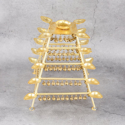 Jhilmil Aarti Thali 21 Bati - Multi-Flame Oil Lamp - Detailed side angle view showing key features and dimensions.