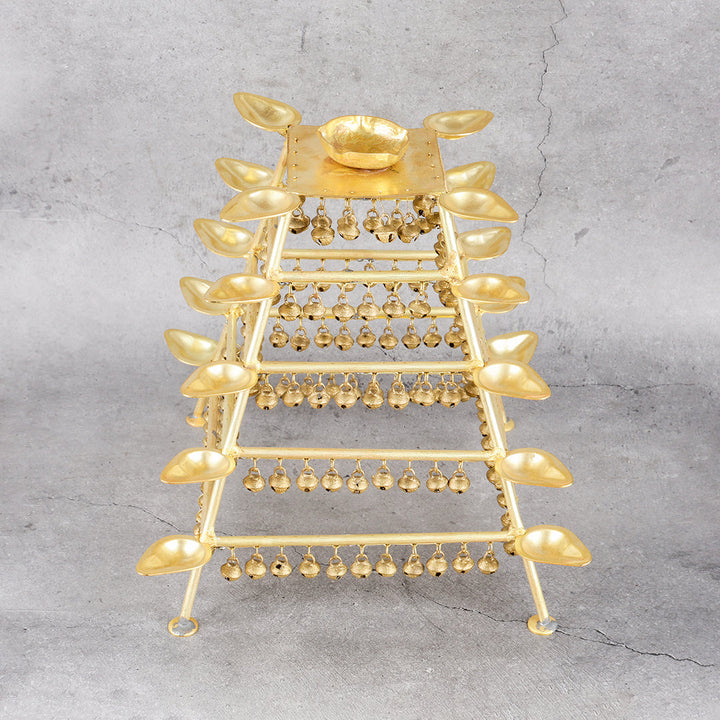 Jhilmil Aarti Thali 21 Bati - Multi-Flame Oil Lamp - Detailed side angle view showing key features and dimensions.